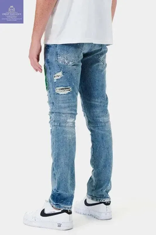 Retro Varsity Patch Slim Fit Jeans