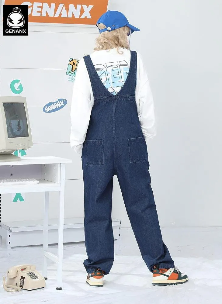Safari Style Straight Washed Overall Pants