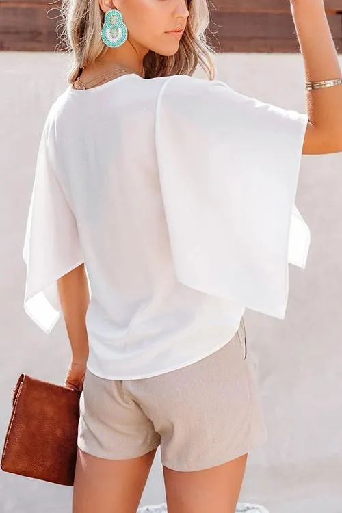 Solid V Neck Bat Blouse
