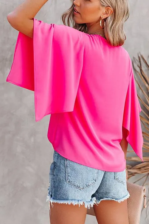 Solid V Neck Bat Blouse