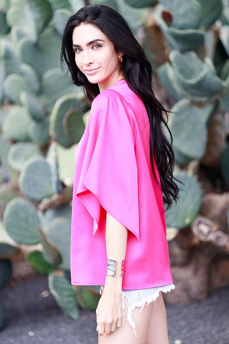 Solid V Neck Bat Blouse
