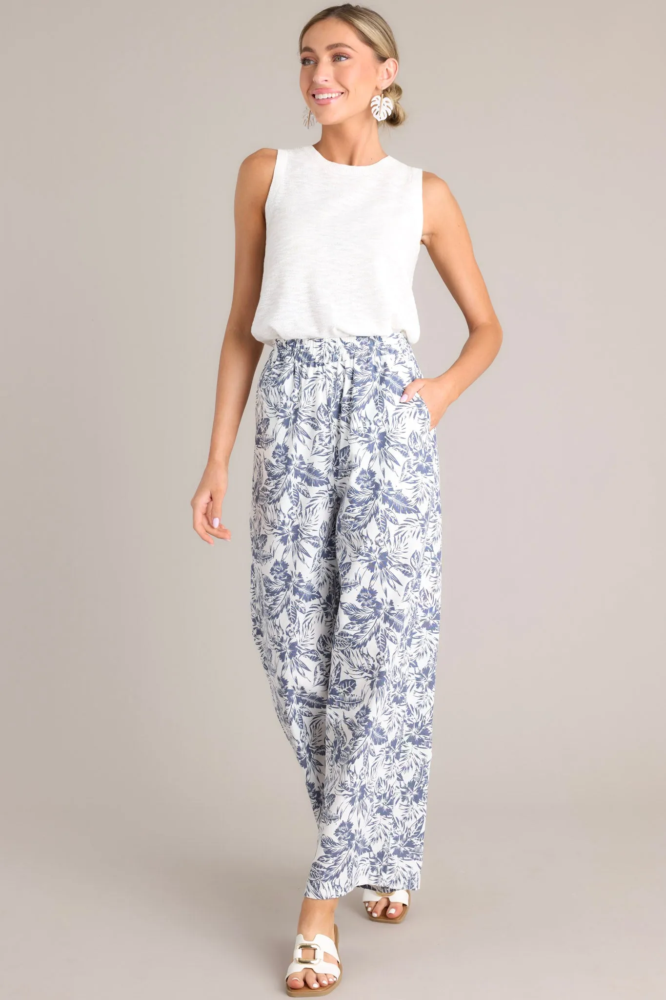 Splash of Joy Slate Blue Tropical Print Pants