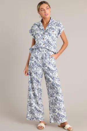 Splash of Joy Slate Blue Tropical Print Pants