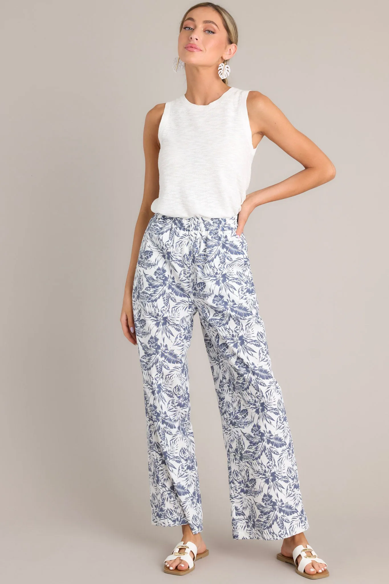 Splash of Joy Slate Blue Tropical Print Pants