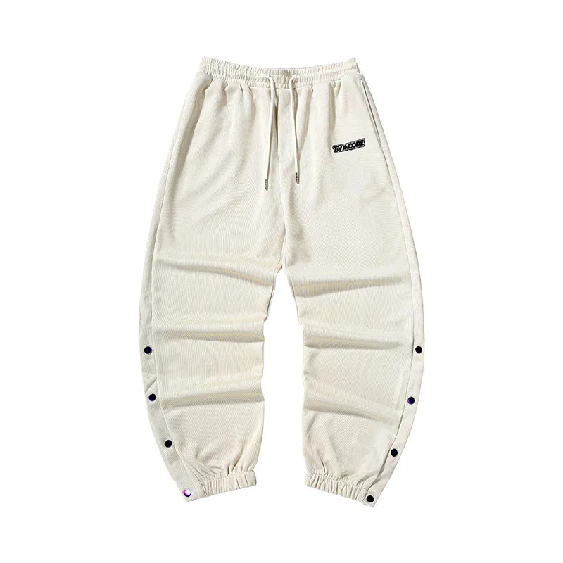Street sports style letter label open and close self-adjusting laser buckle leg casual pants