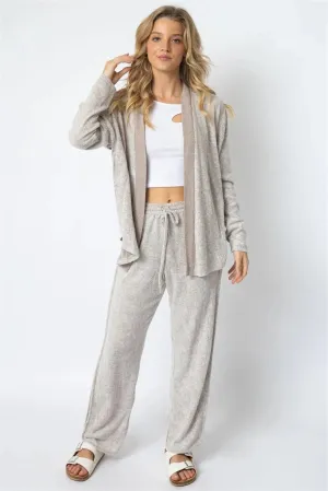 Taupe Textured Side Detail Long Sleeve  Cardigan & Wide Leg Pant Set /1-1-1