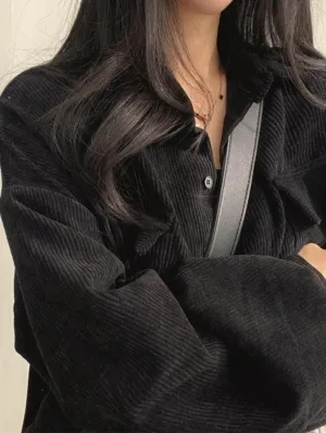 Uniwim ootd Vintage Corduroy Lapel Neck Button Long Sleeve Blouse