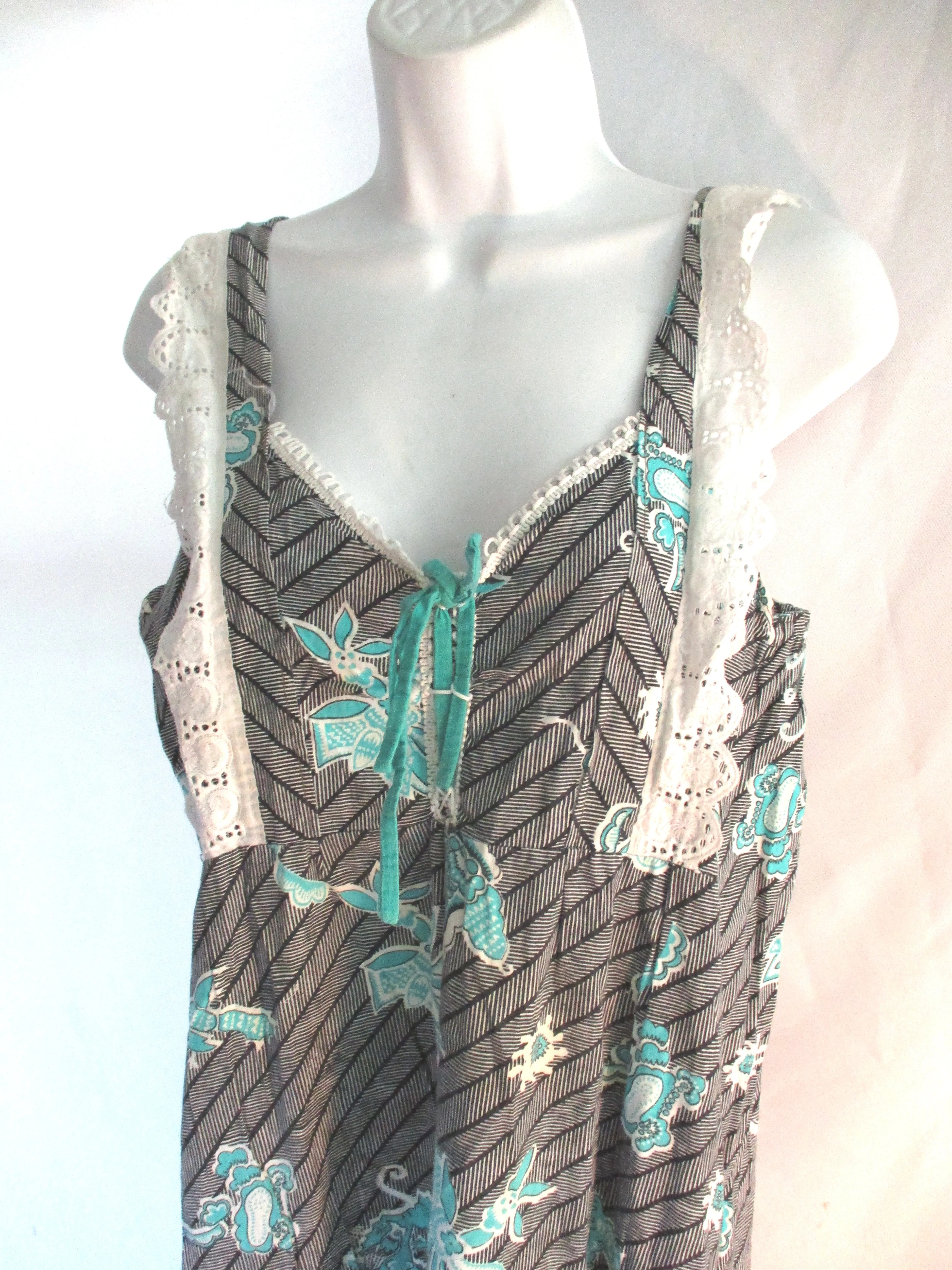 Vintage 1970s Seventies Handmade Maxi Dress Sundress M BOHO DRAGON Hippy Beach BROWN BLUE