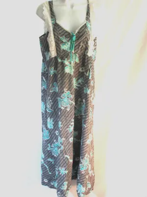 Vintage 1970s Seventies Handmade Maxi Dress Sundress M BOHO DRAGON Hippy Beach BROWN BLUE