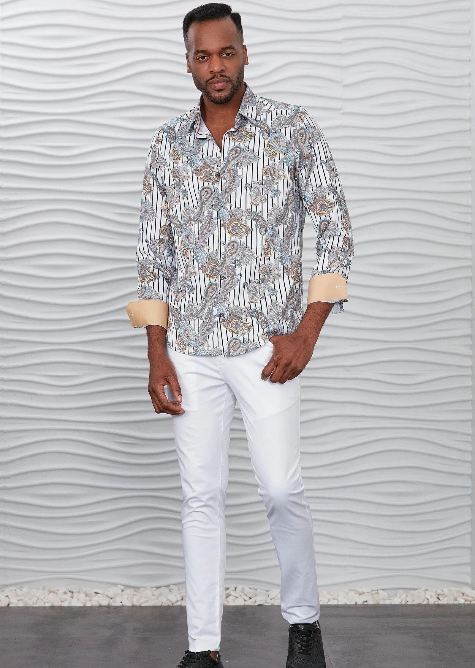 White Paisley Silky Print Shirt