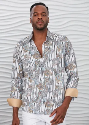 White Paisley Silky Print Shirt