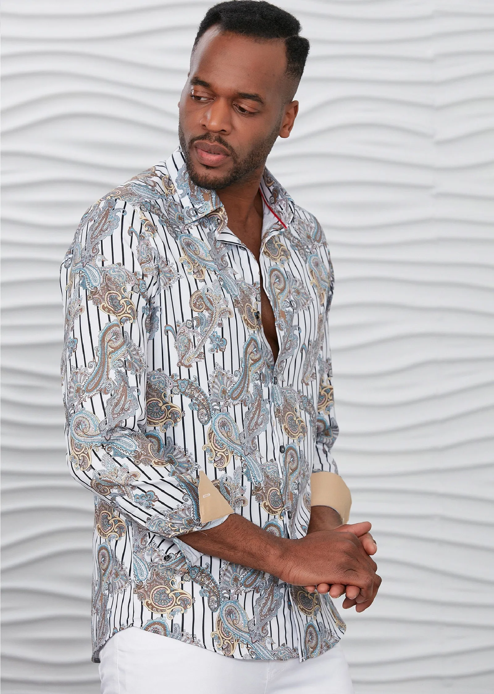 White Paisley Silky Print Shirt