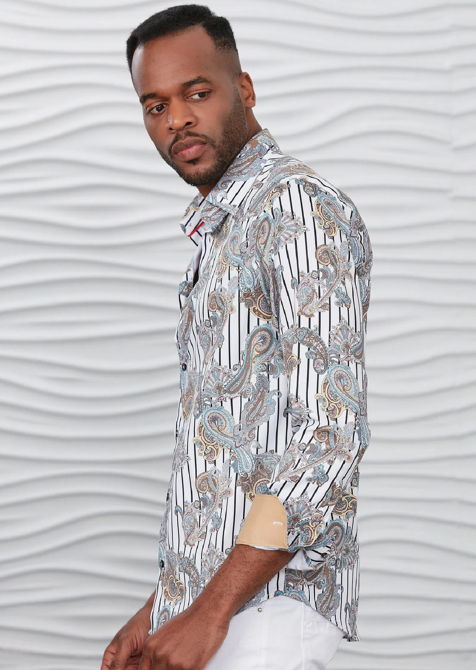 White Paisley Silky Print Shirt