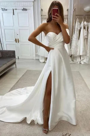 White Satin Long Prom Dress, Off the Shoulder A-Line Evening Party Dress