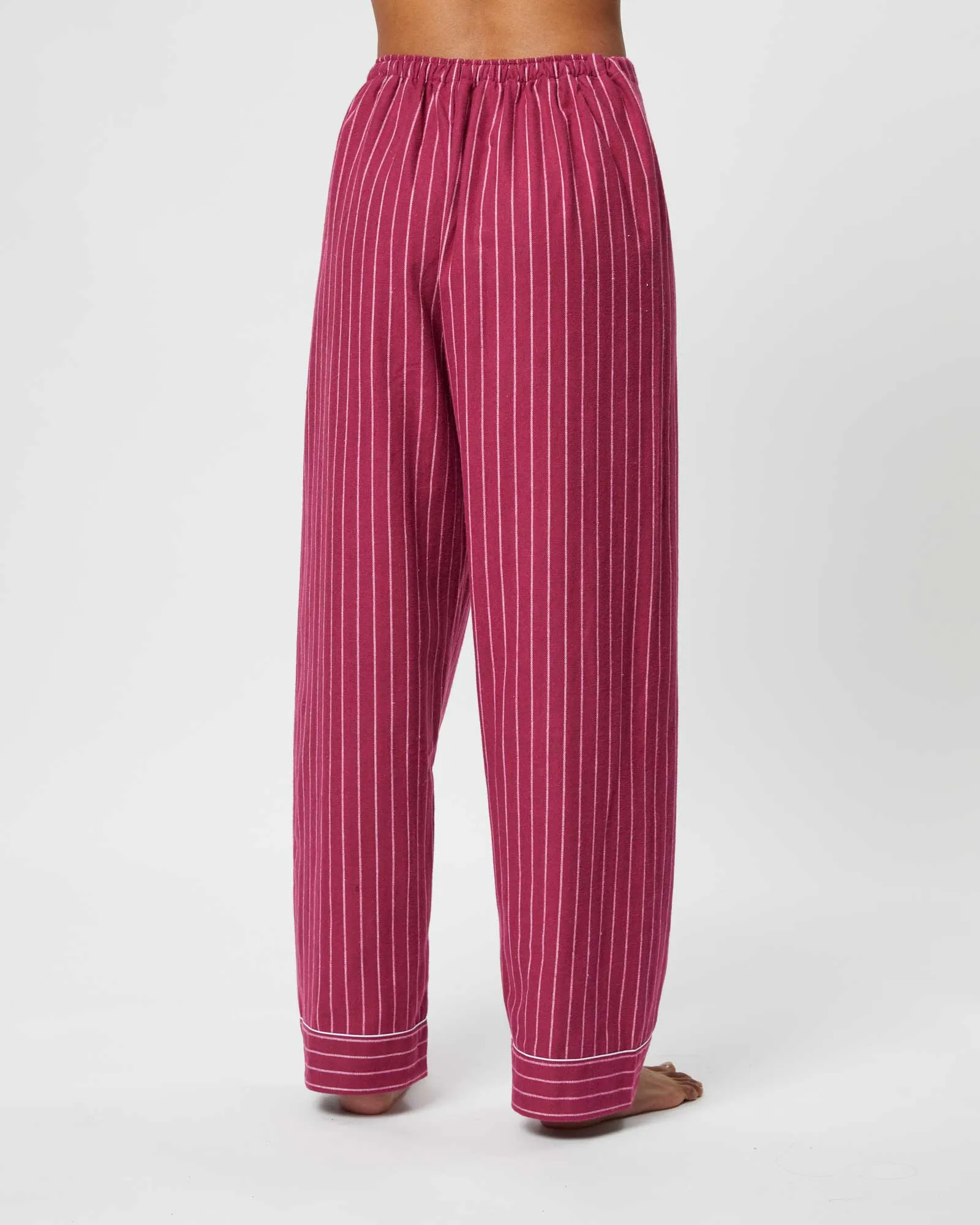 Women's Brushed Cotton Pyjama Trousers - Berry Stripe