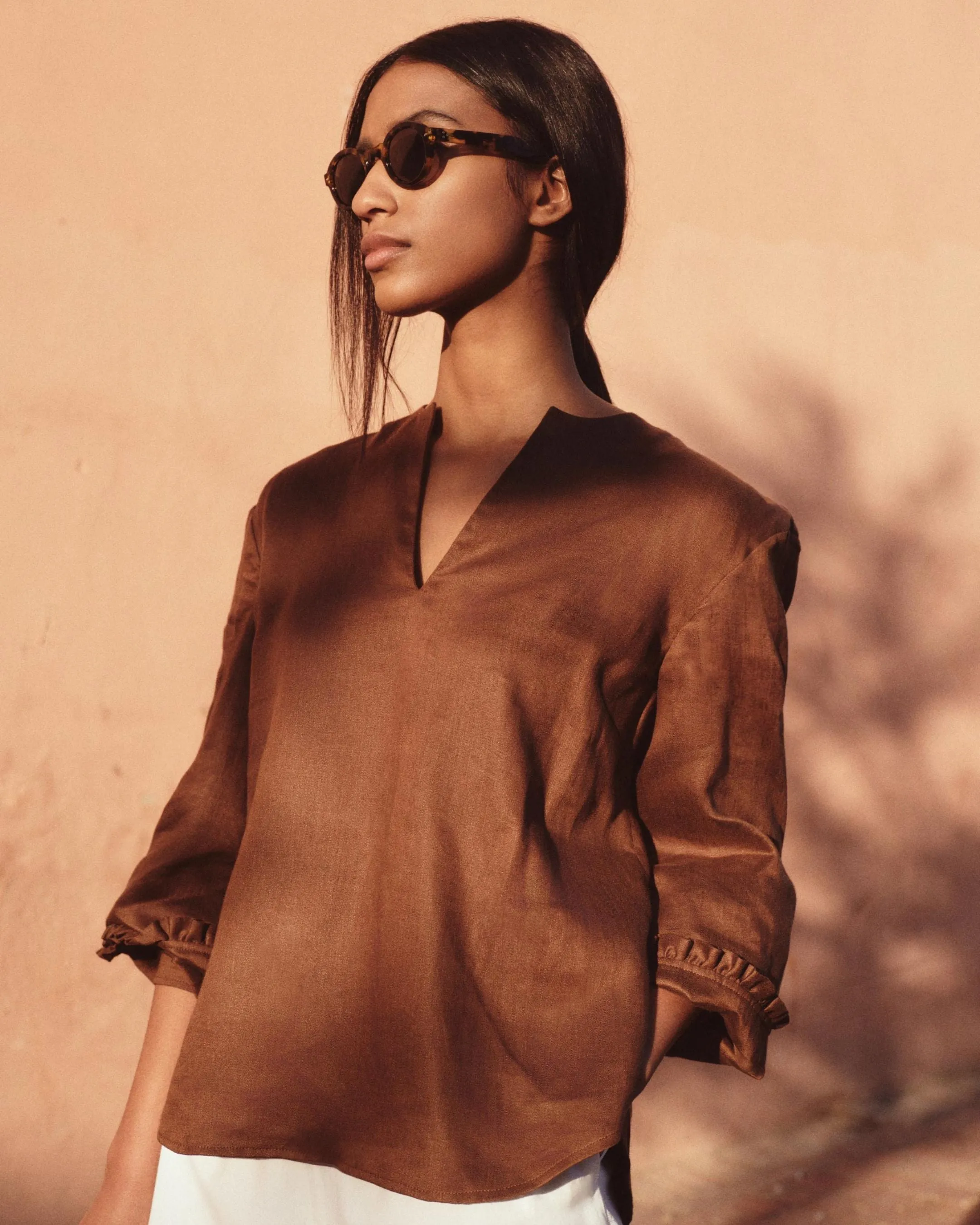 Women's Sienna Linen Top Tan Brown