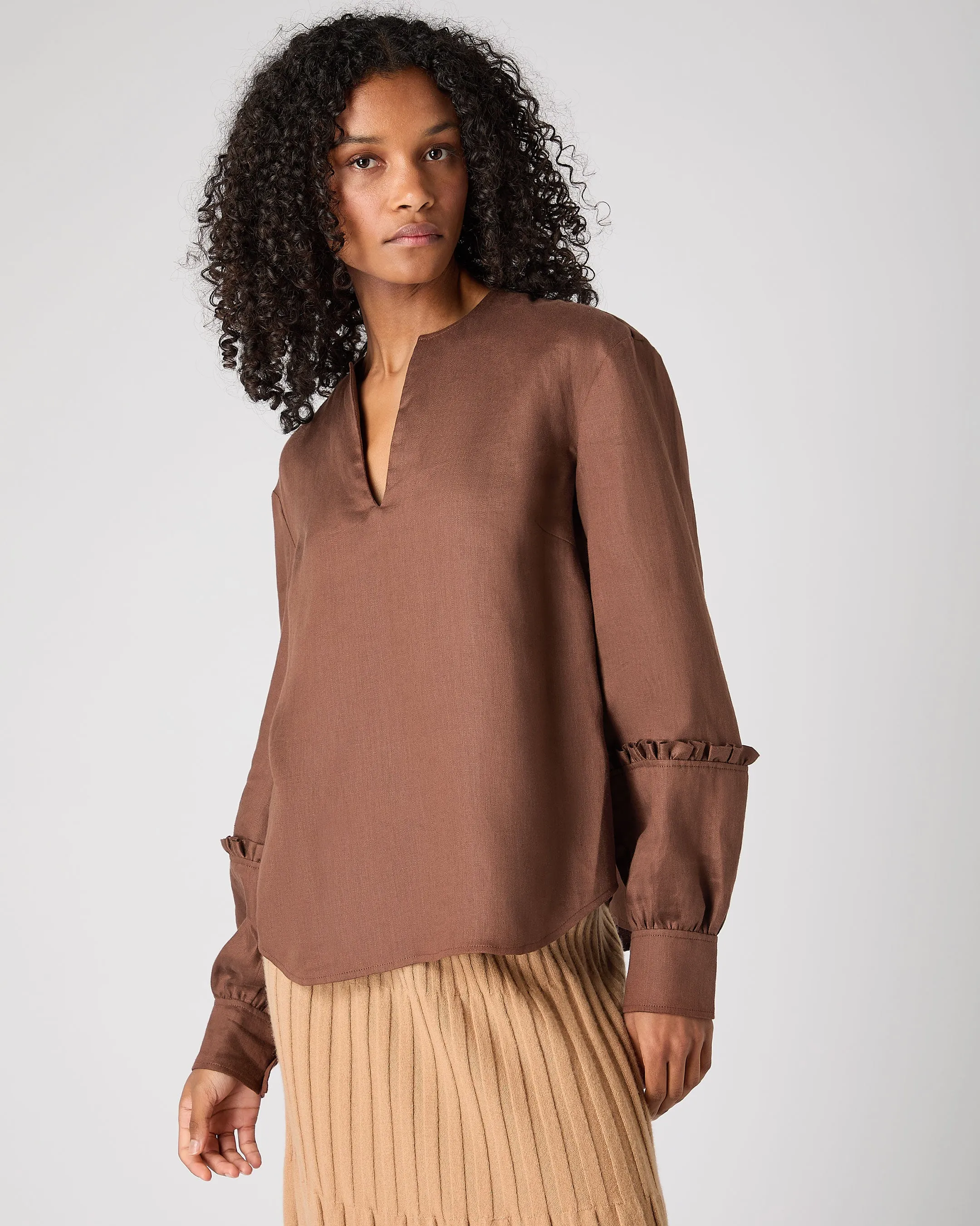 Women's Sienna Linen Top Tan Brown