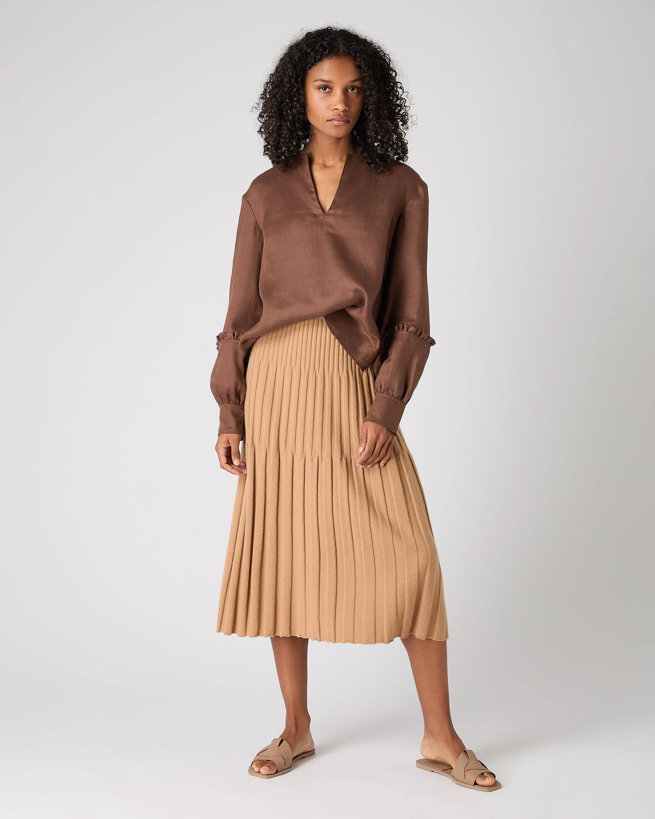Women's Sienna Linen Top Tan Brown